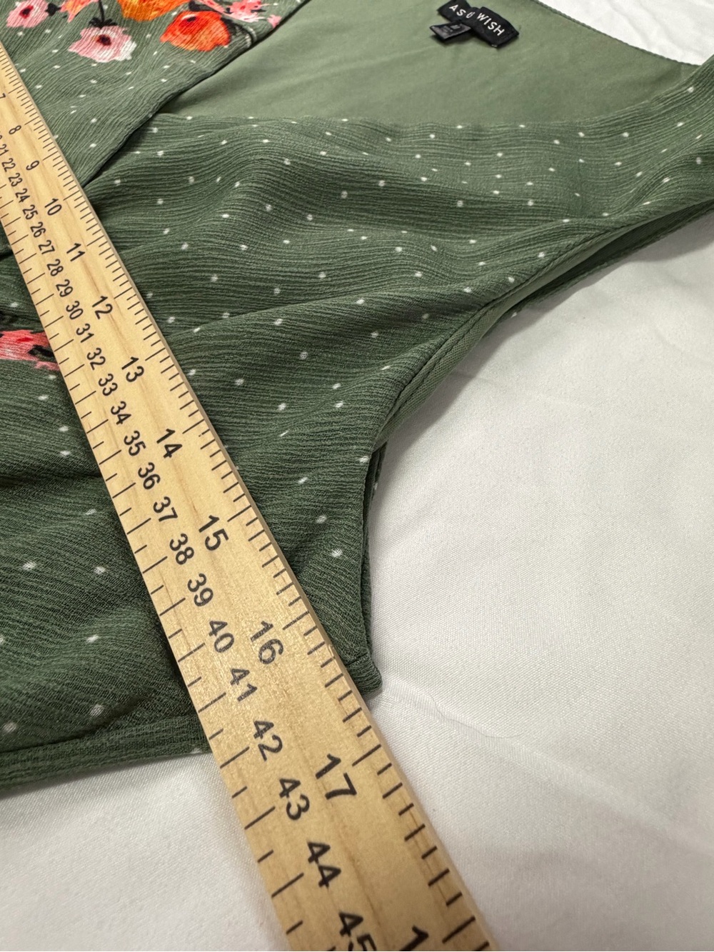 Olive Green Bright Floral Front Wrap Dress With White Polka Dots Size Medium - Picture 7 of 10